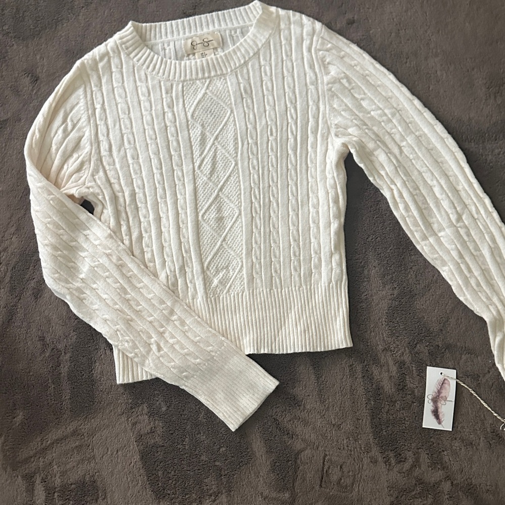 Jessica Simpson Cream Cable Knit Crew Neck Sweater